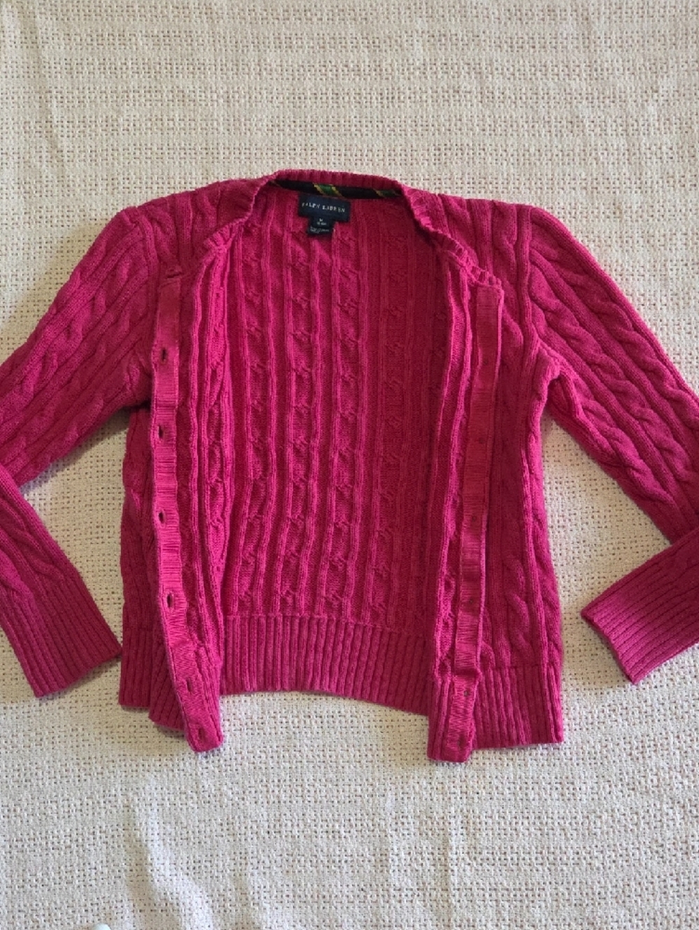 Ralph Lauren Girls Hot Pink Cable Knit Cardigan Sweater Size M 8-10 - Picture 14 of 16
